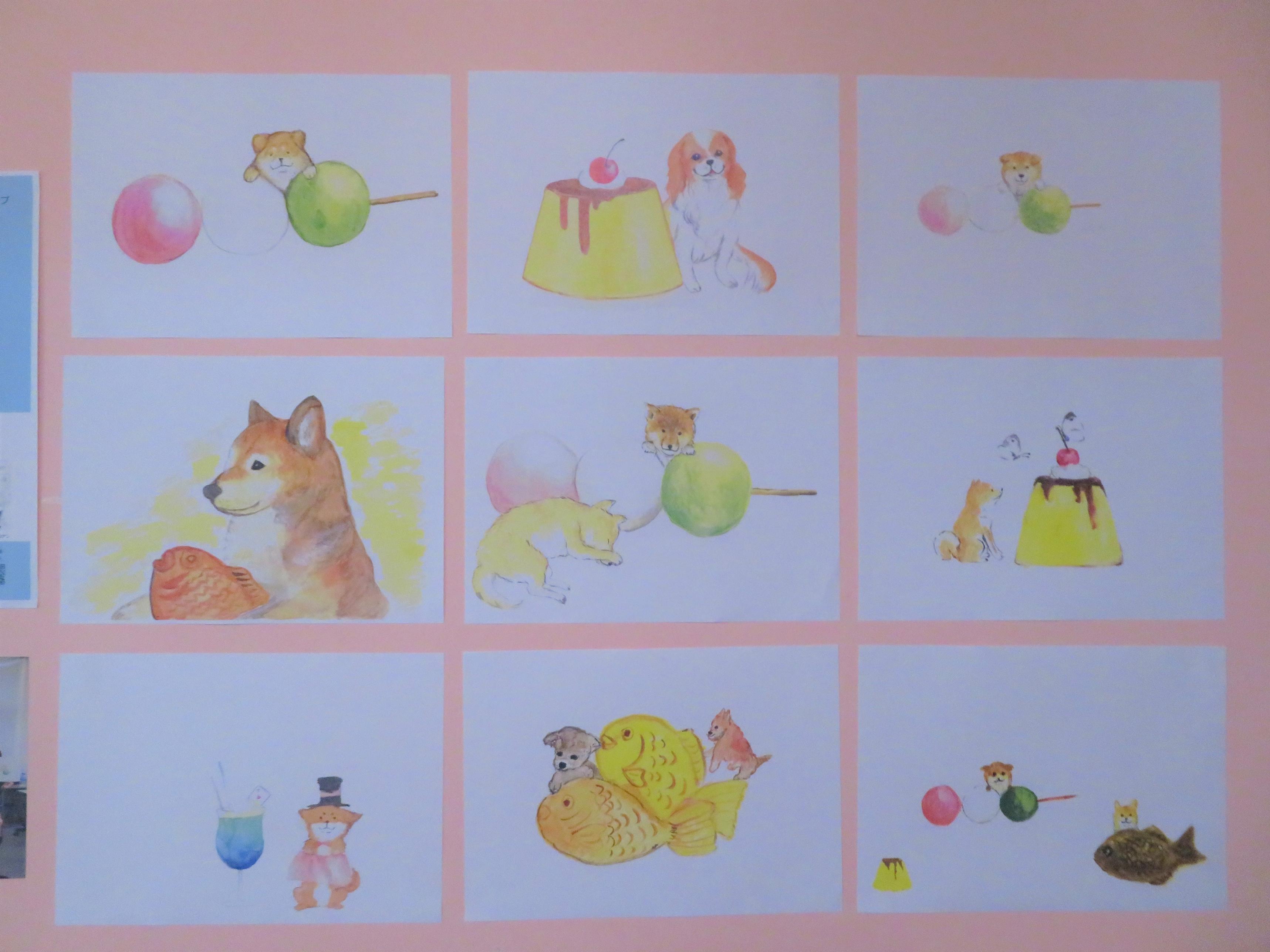 【開催の様子】オトナのおえかき。村田夏佳さんと「しばいぬとおやつ」の絵を描く（記念図書館）